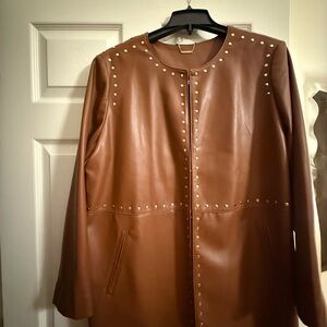 Chico's Brown Leather Jacket with Stud Details